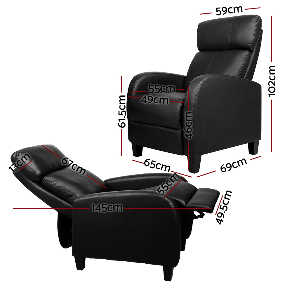 Artiss PU Leather Reclining Armchair Black view 2