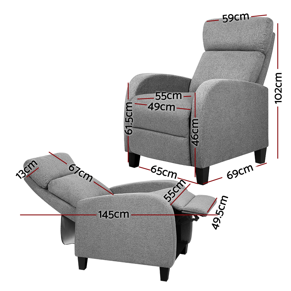 Artiss Fabric Reclining Armchair Grey view 2