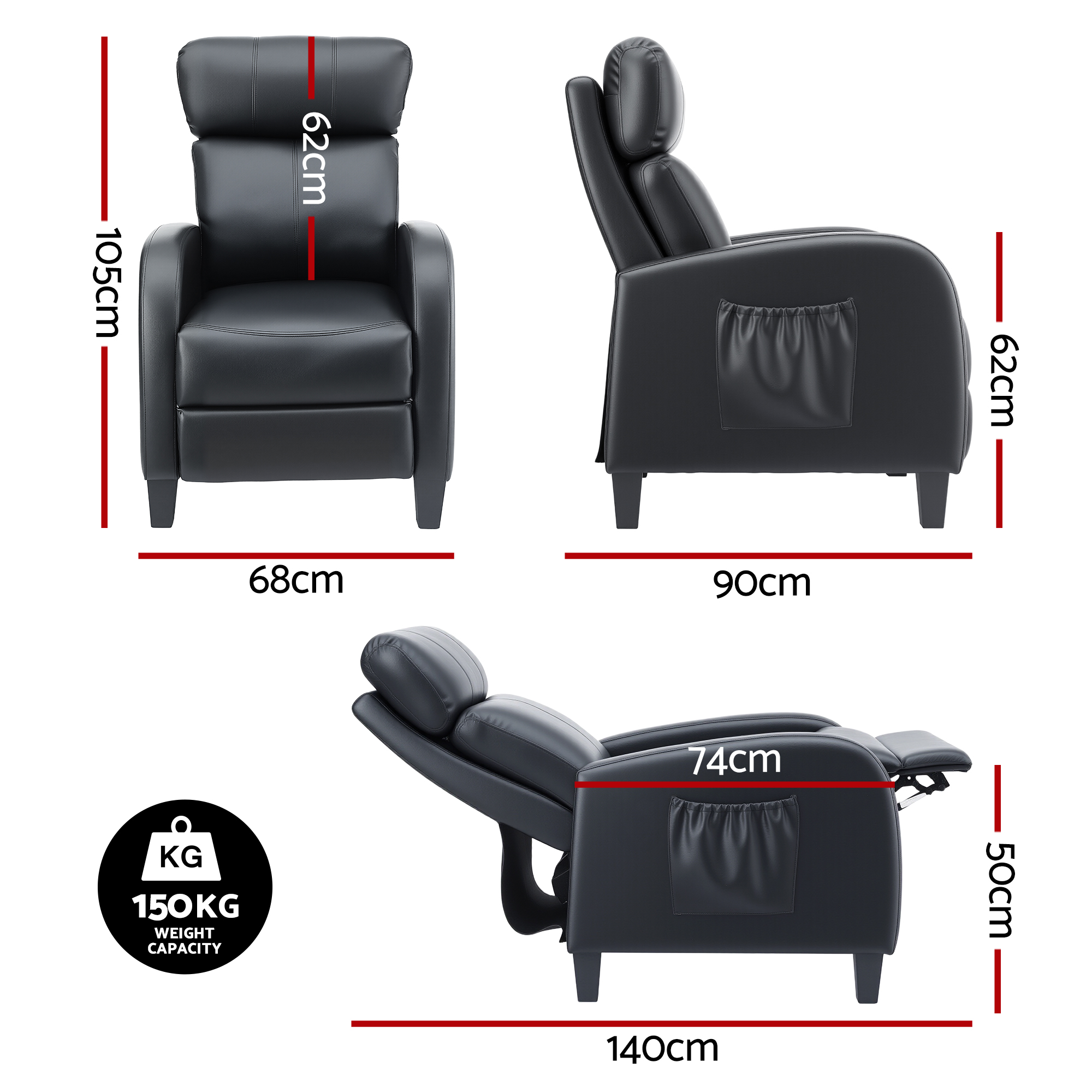 Artiss Massage Recliner Chair Small PU Leather view 2