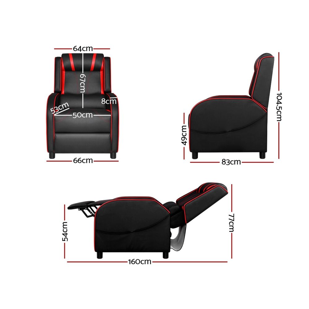 Artiss Serik Leather Gaming Recliner Chair Black view 3