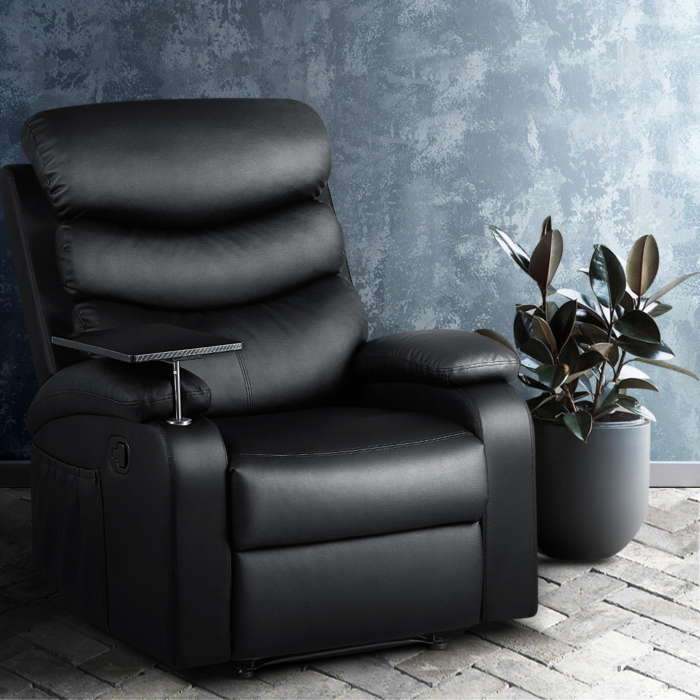 Artiss Erika Leather Recliner Chair with Tray Table
