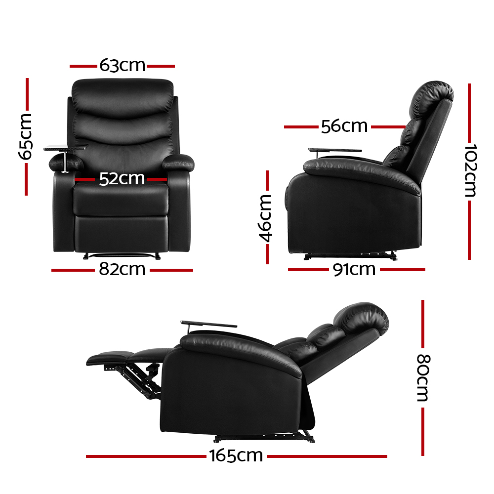 Artiss Erika Leather Recliner Chair with Tray Table view 2