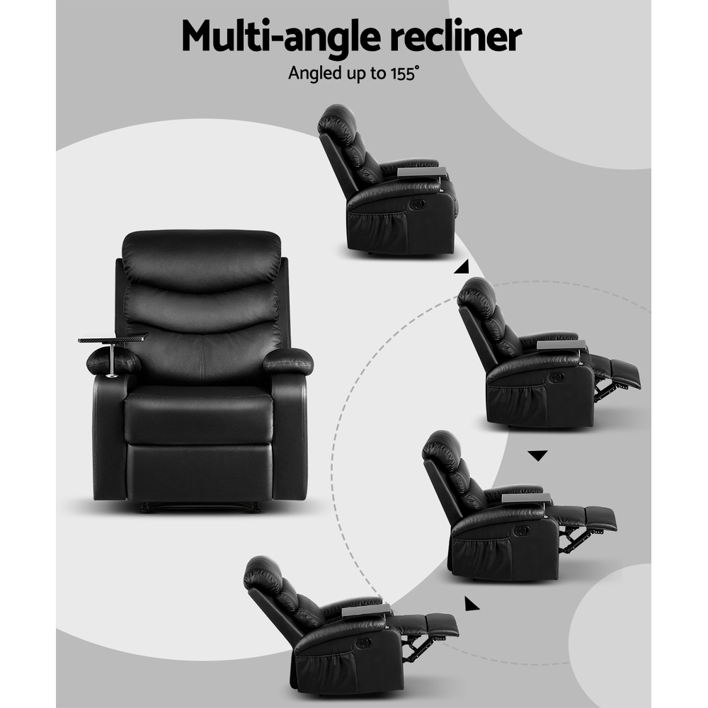 Artiss Erika Leather Recliner Chair with Tray Table view 4