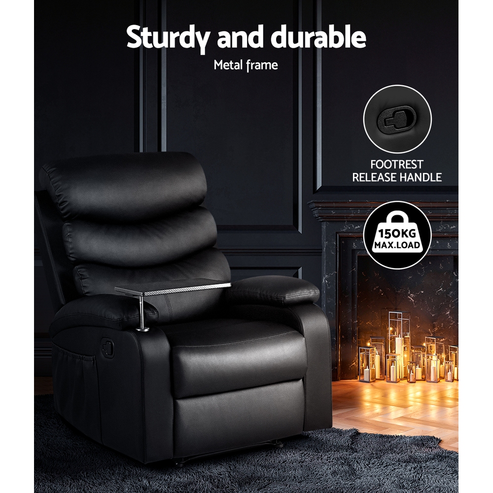 Artiss Erika Leather Recliner Chair with Tray Table view 5