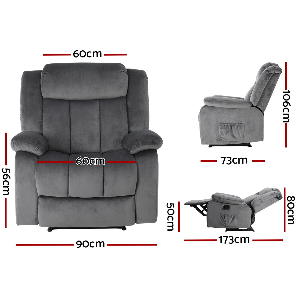 Artiss Electric Massage Recliner Chair Velvet Grey view 2