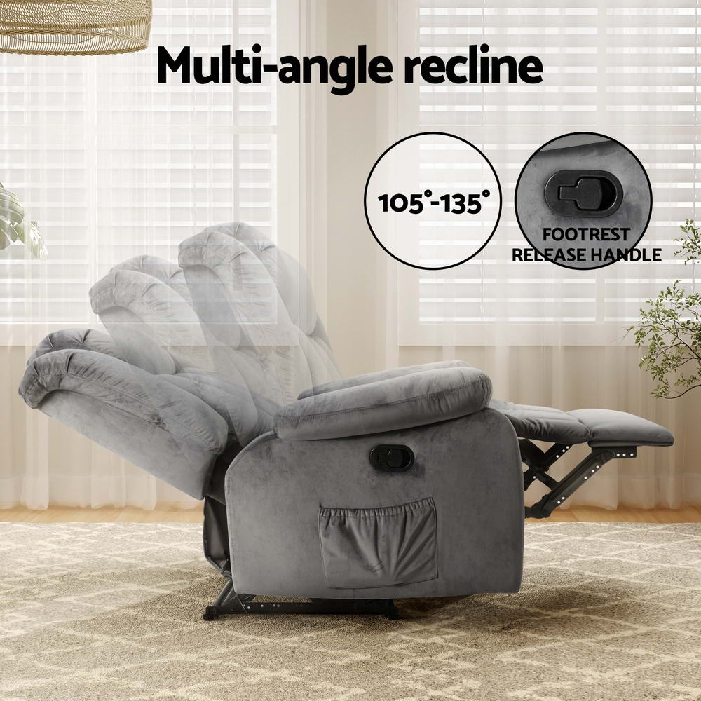 Artiss Electric Massage Recliner Chair Velvet Grey view 5