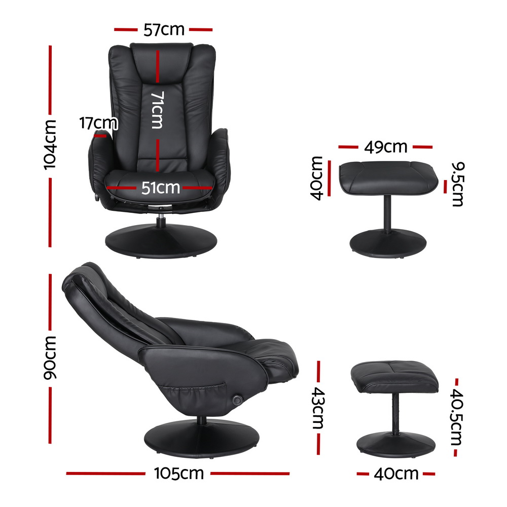 Artiss Heated Massage Recliner Chair Black view 2
