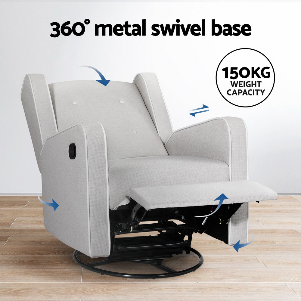 Artiss Recliner Armchair 360 Swivel Grey Fabric view 5