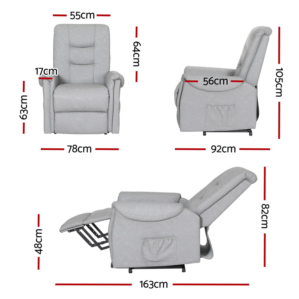 Artiss Lift Assist Recliner Chair Grey view 2