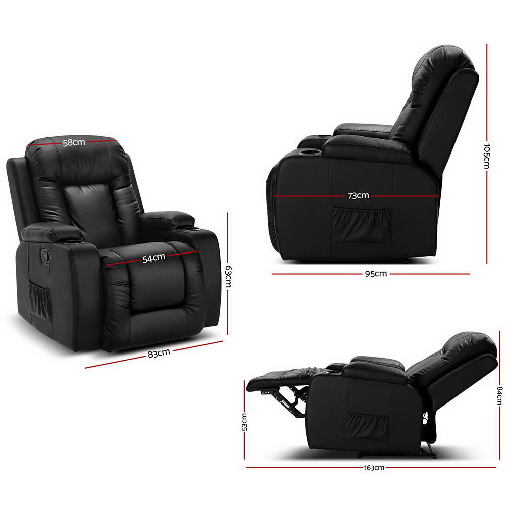 Artiss Electric Heated Massage Recliner Chair Leather view 2