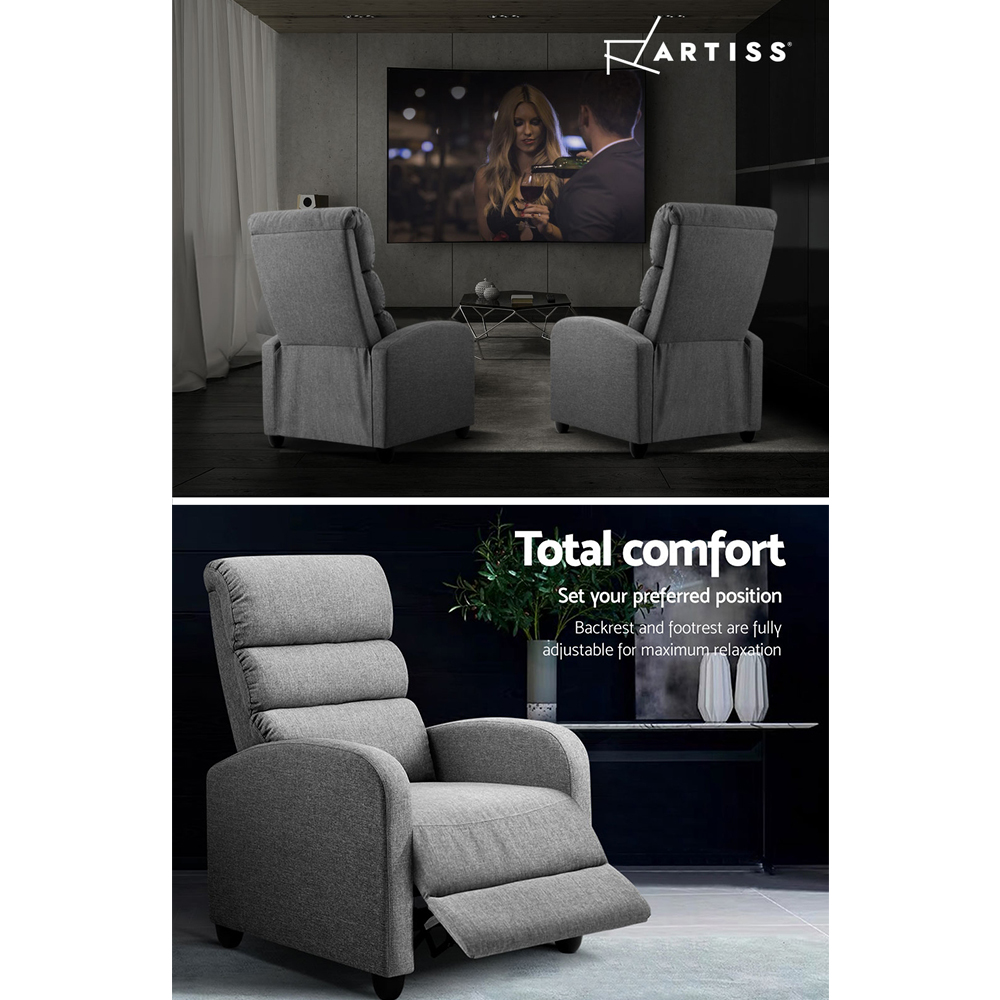 Artiss Bolivia Recliner Armchair Grey Fabric view 5