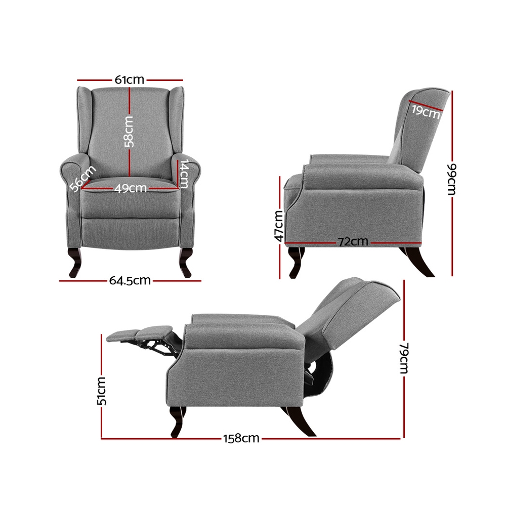 Artiss Domini Recliner Armchair Grey Fabric view 2