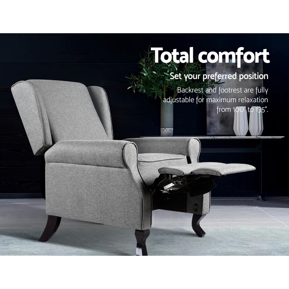 Artiss Domini Recliner Armchair Grey Fabric view 4