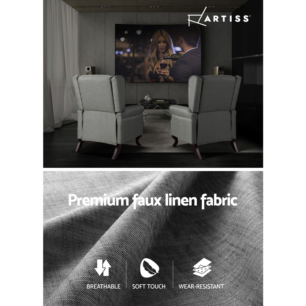 Artiss Domini Recliner Armchair Grey Fabric view 5