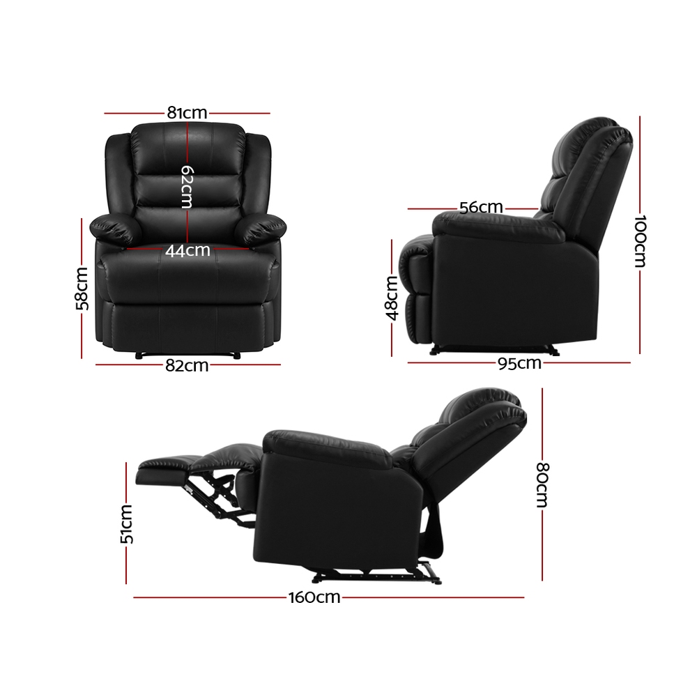 Artiss Cissy Leather Recliner Chair Black view 2