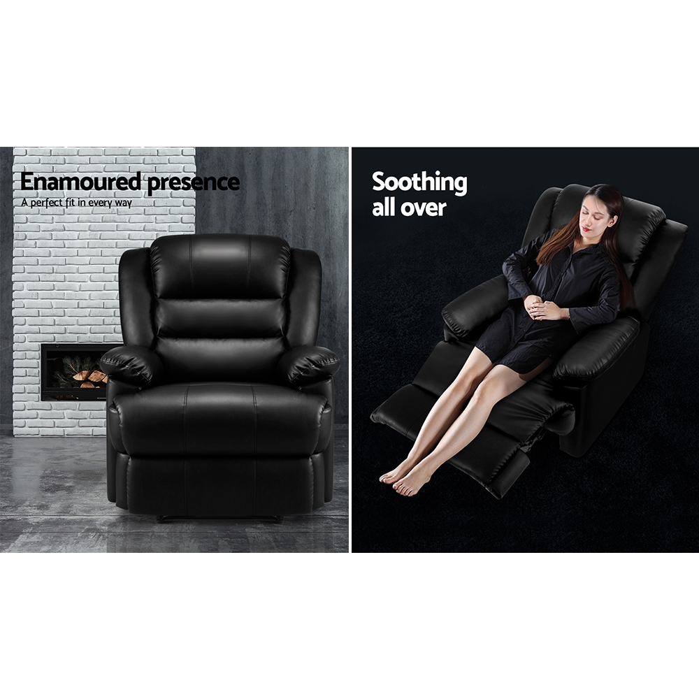 Artiss Cissy Leather Recliner Chair Black view 3
