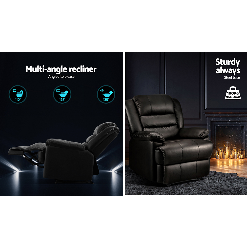 Artiss Cissy Leather Recliner Chair Black view 4