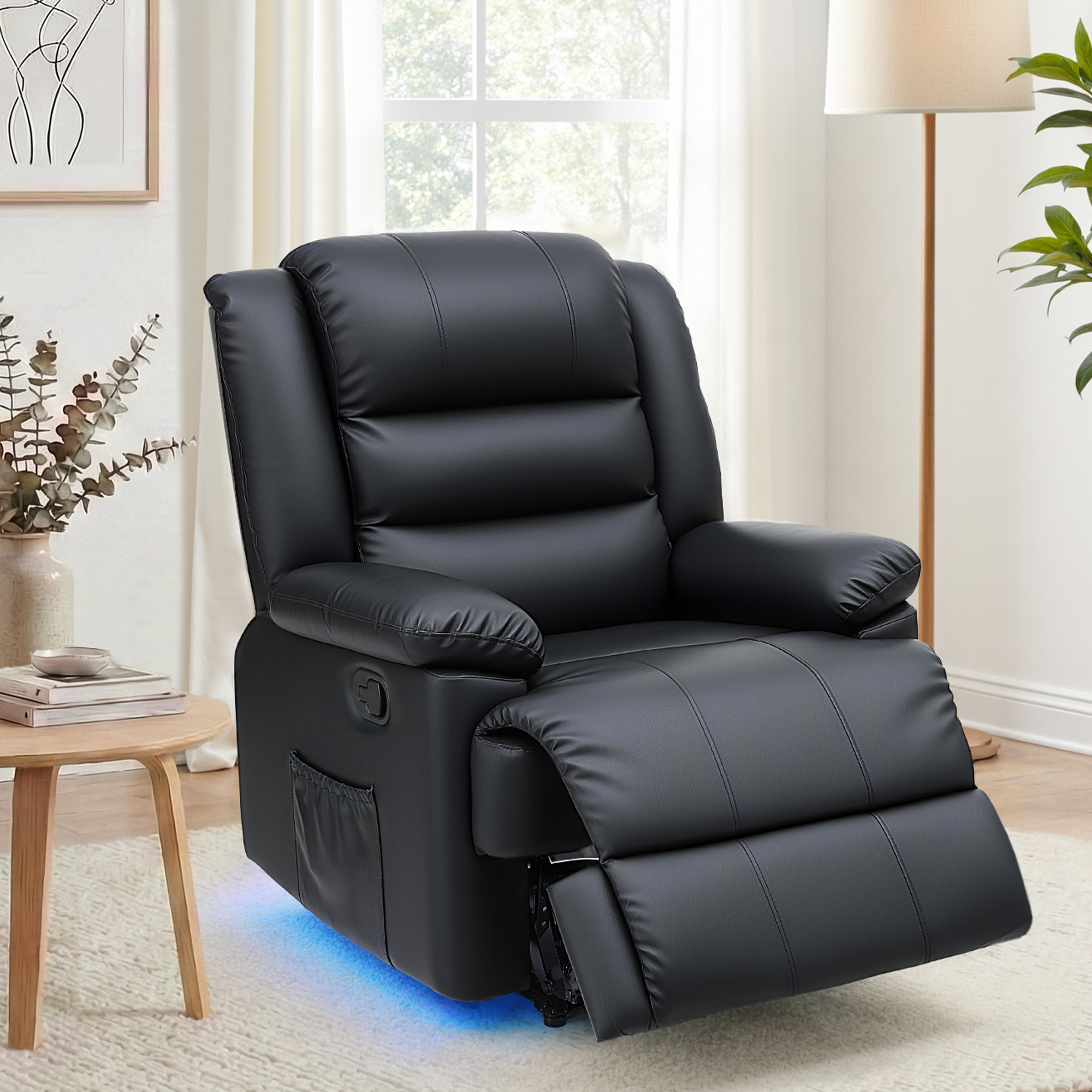 Artiss Manual Recliner Chair Leather LED Black