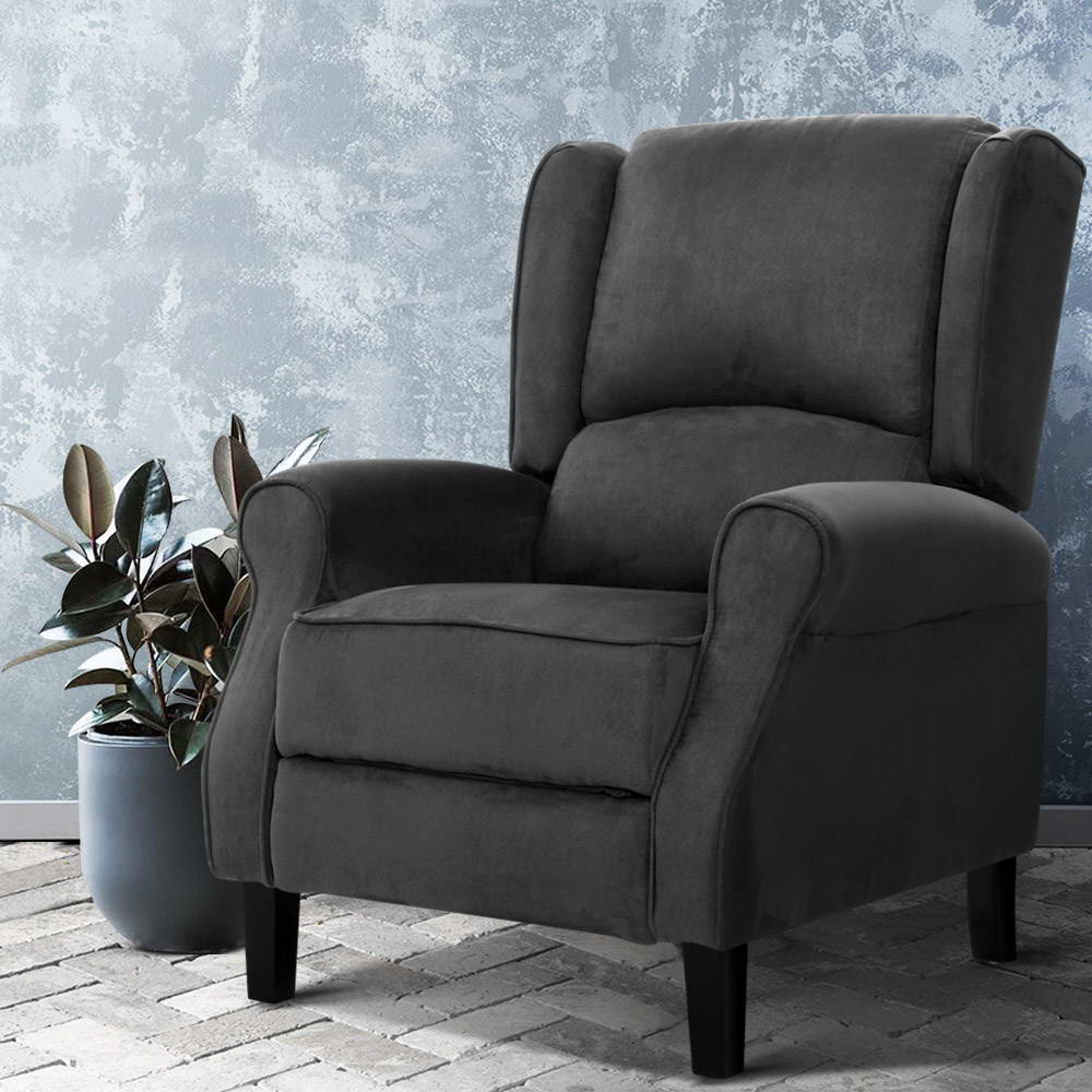 Artiss Recliner Chair Adjustable Suede Armchair Charcoal
