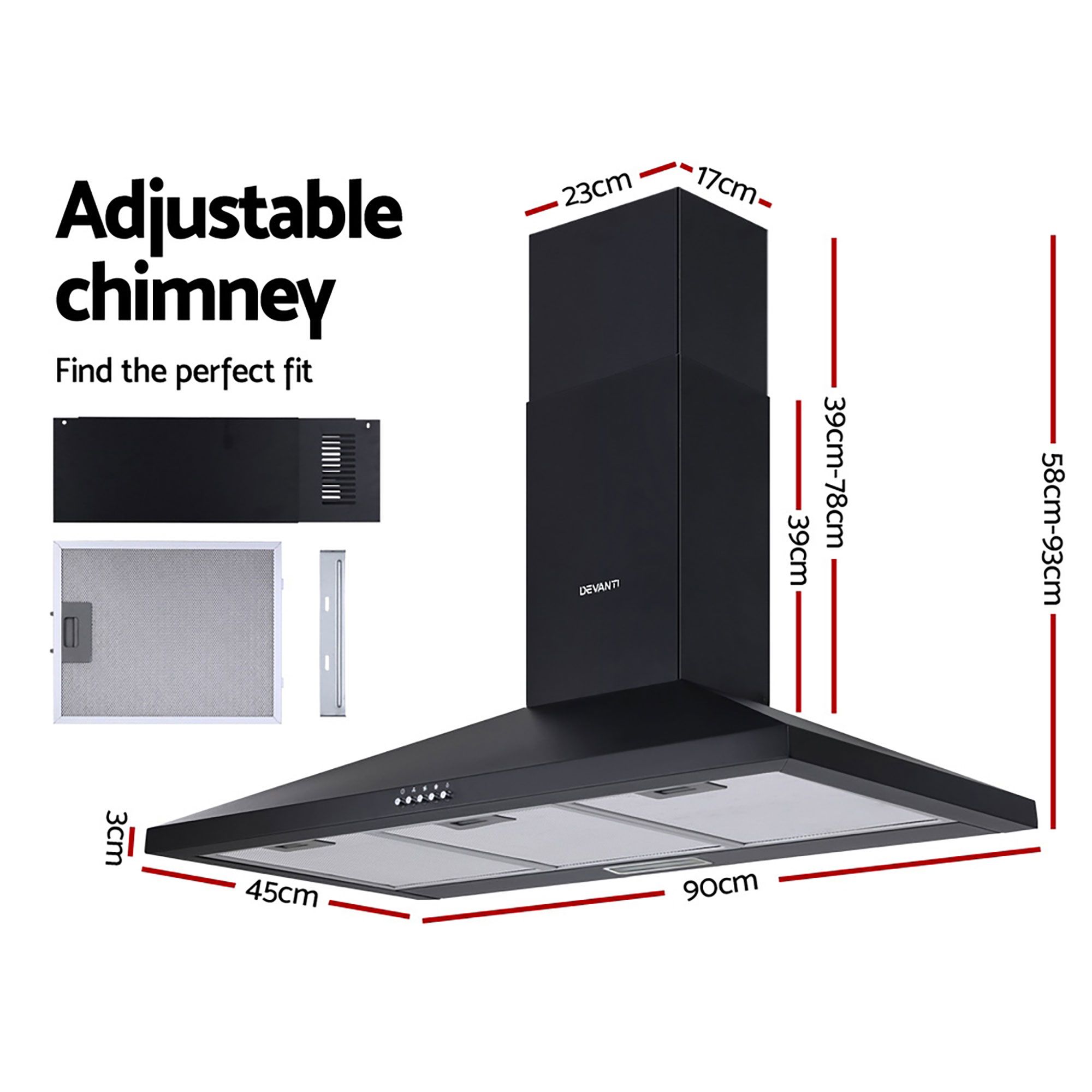 Devanti Range Hood with 3-Speed Extraction Control view 2