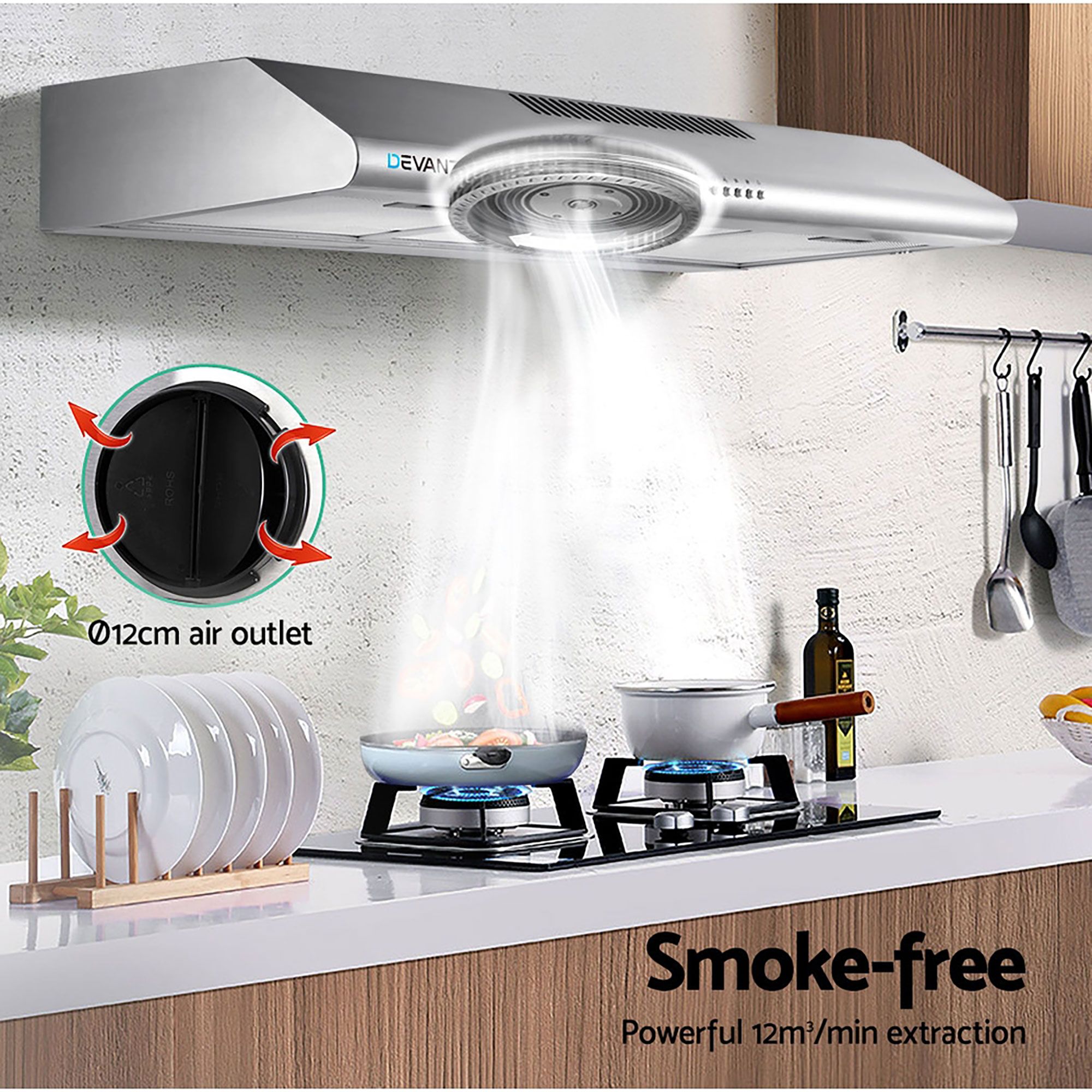 Devanti Stainless Steel Range Hood 125W Motor view 3