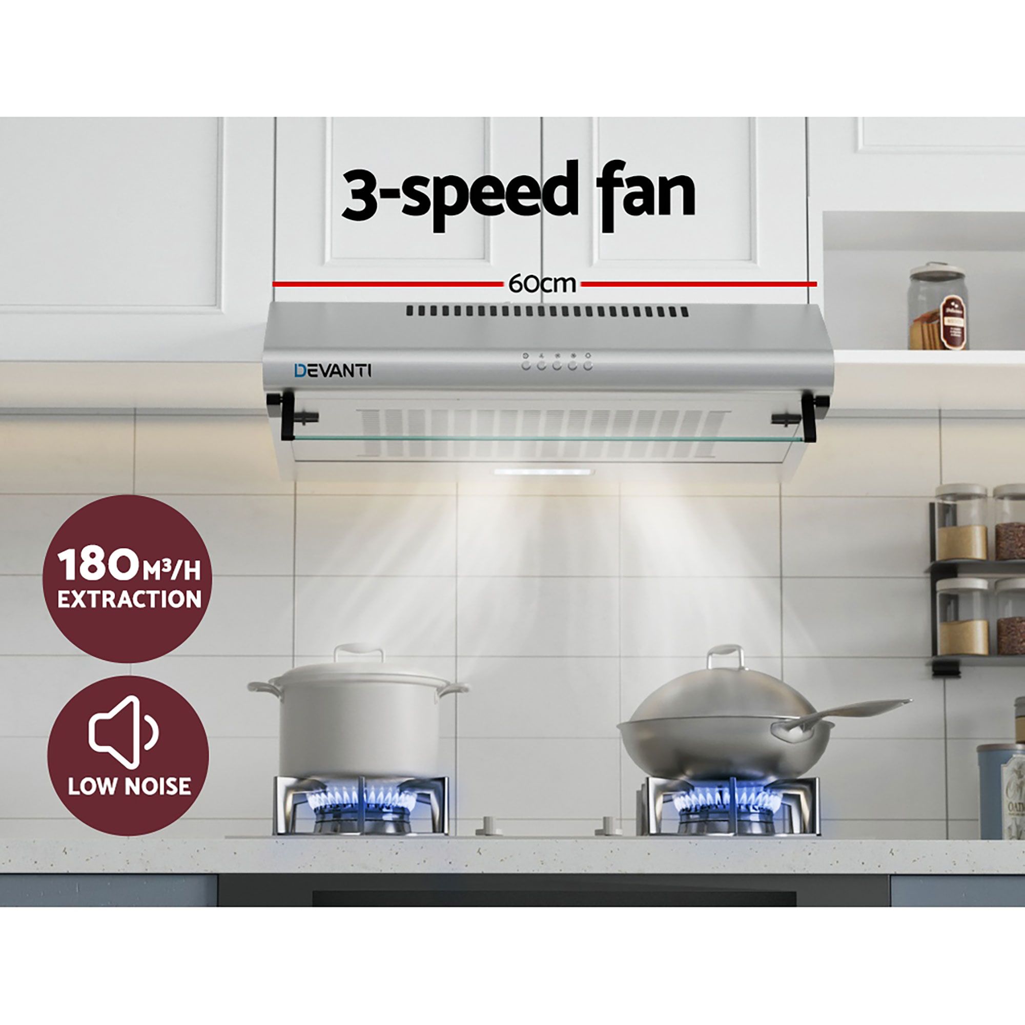 Devanti 60cm Range Hood Canopy LED Light view 4