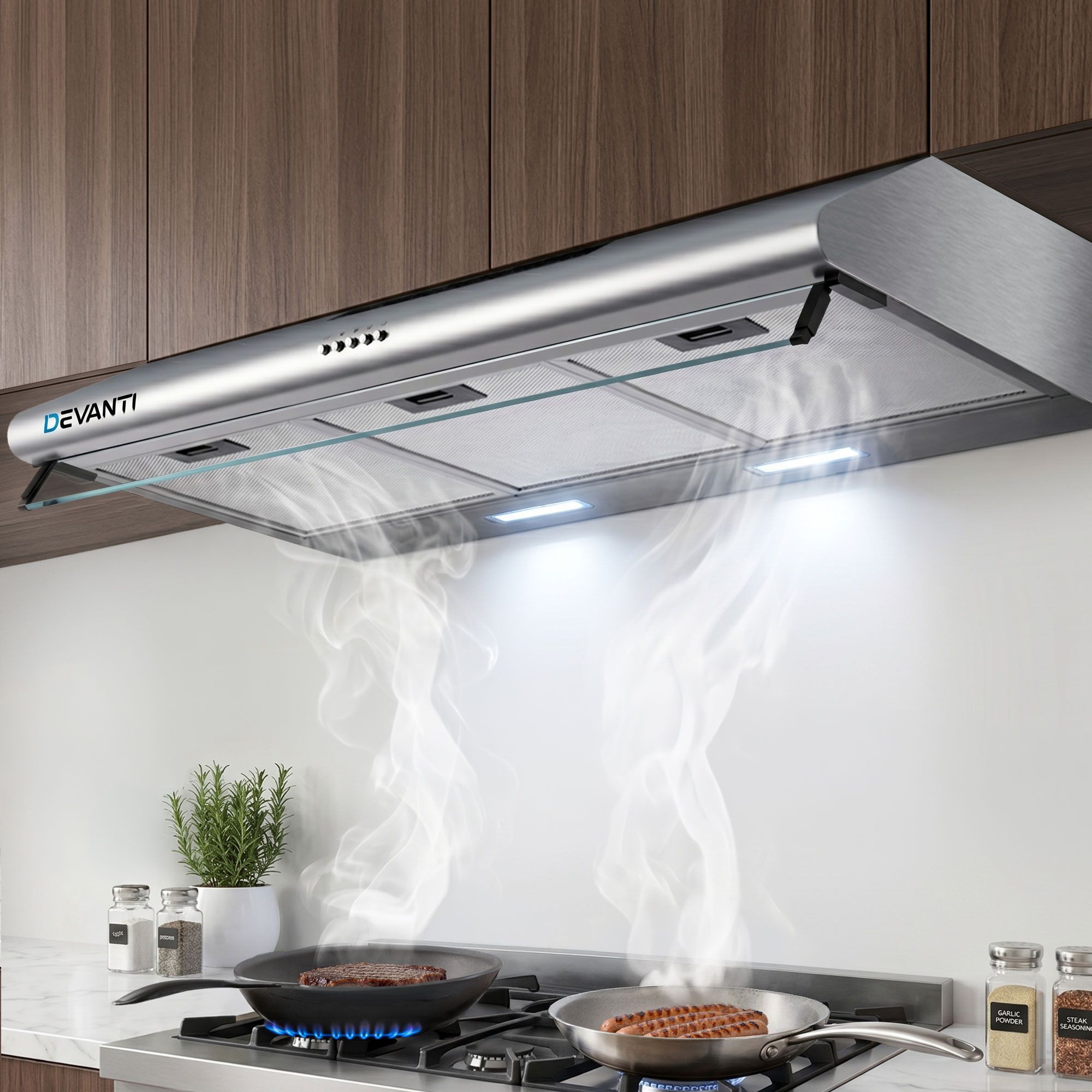 Devanti 90cm Stainless Steel Range Hood Glass Visor