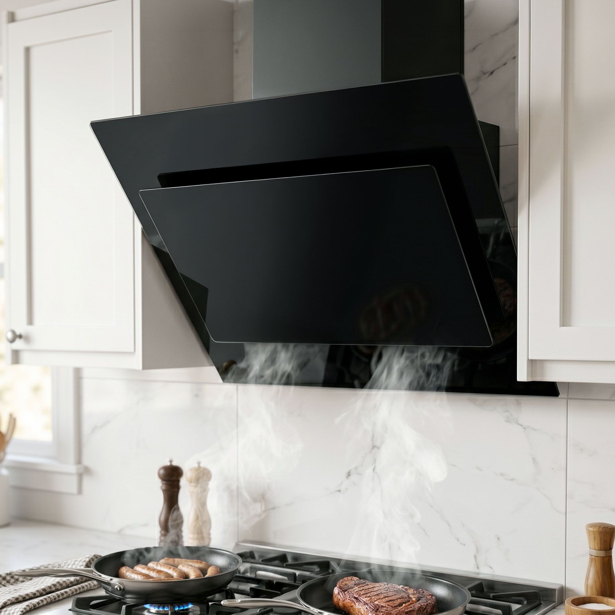 Devanti 900mm Side-Draft Range Hood Glass Black