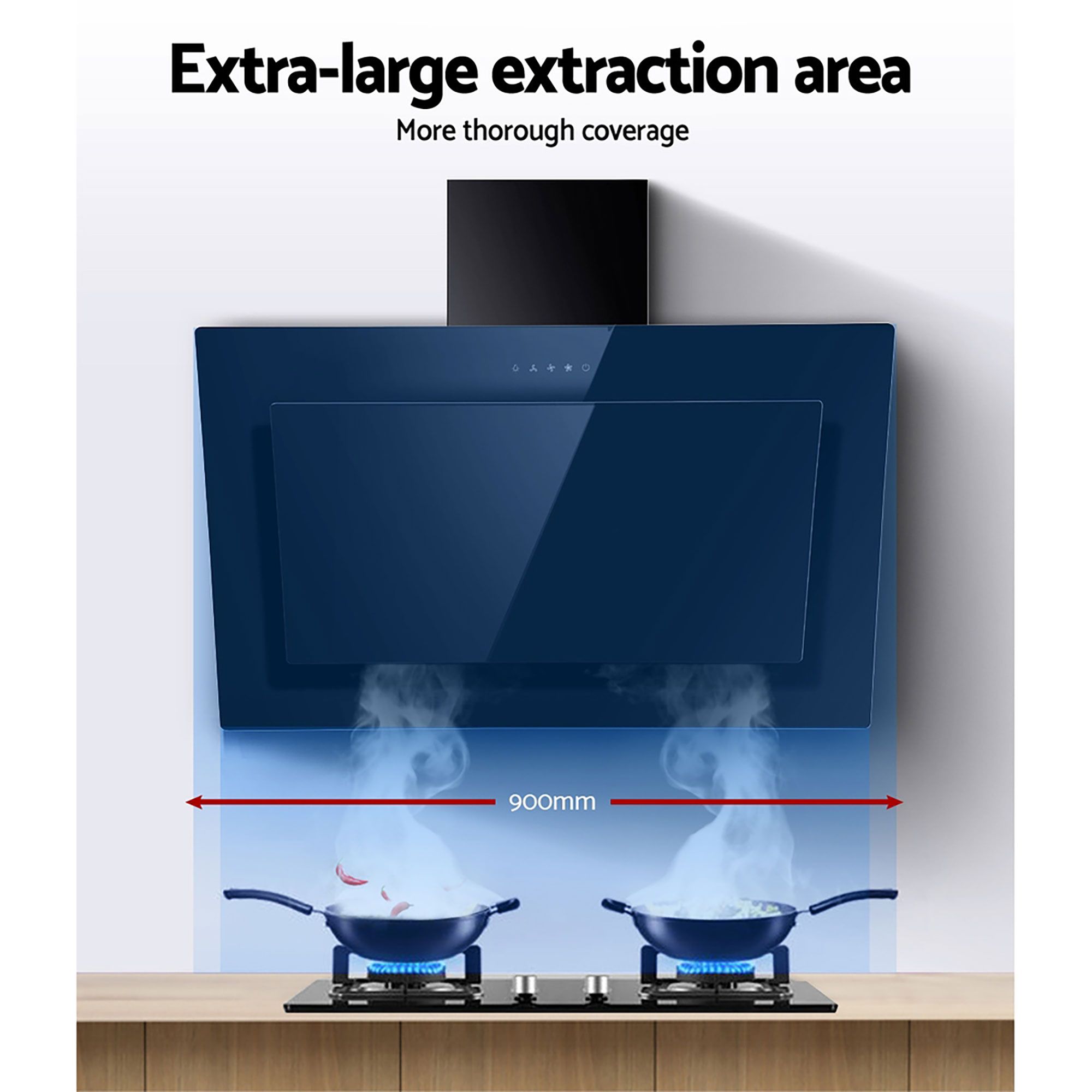 Devanti 900mm Side-Draft Range Hood Glass Black view 3