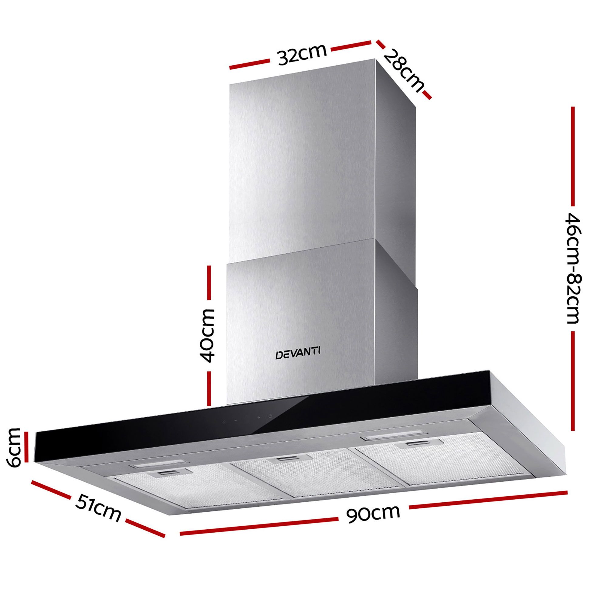 Devanti Glass Range Hood Stainless Steel Exhaust view 2