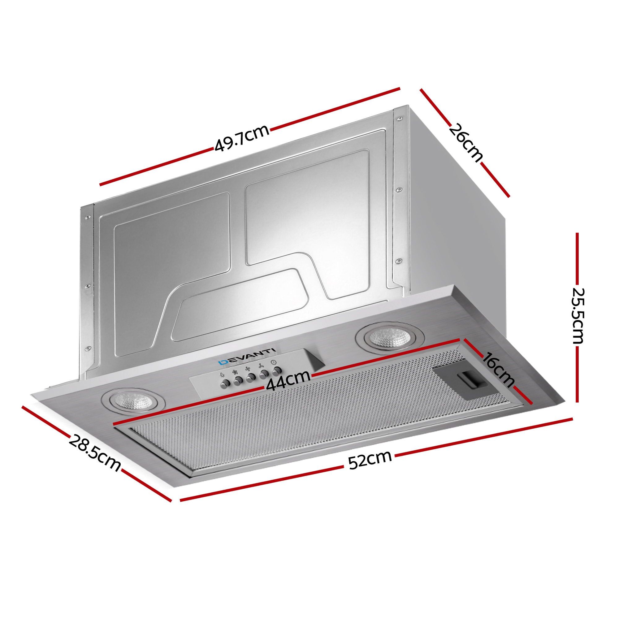 Devanti 52cm Undermount Range Hood Stainless Steel view 2