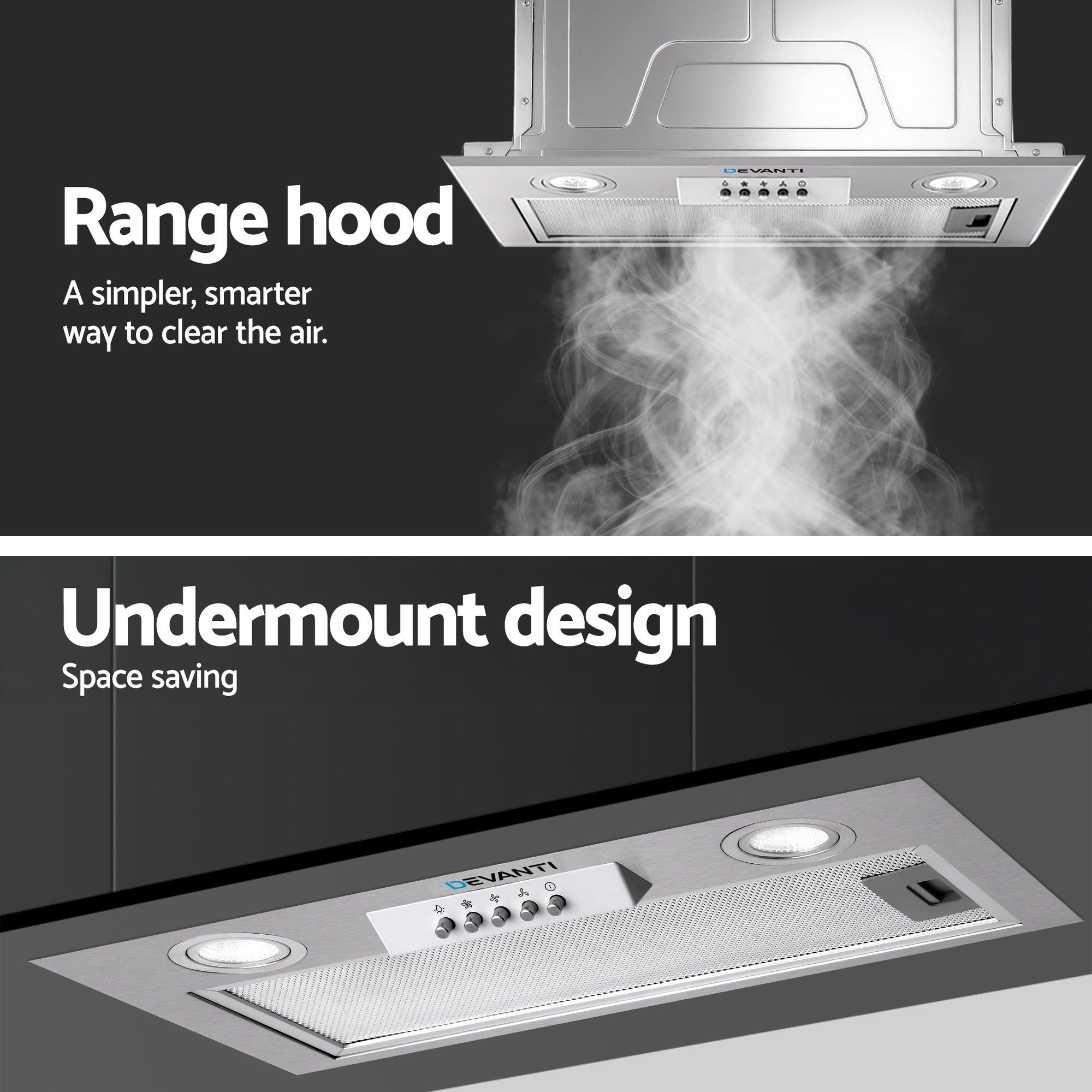 Devanti 52cm Undermount Range Hood Stainless Steel view 4