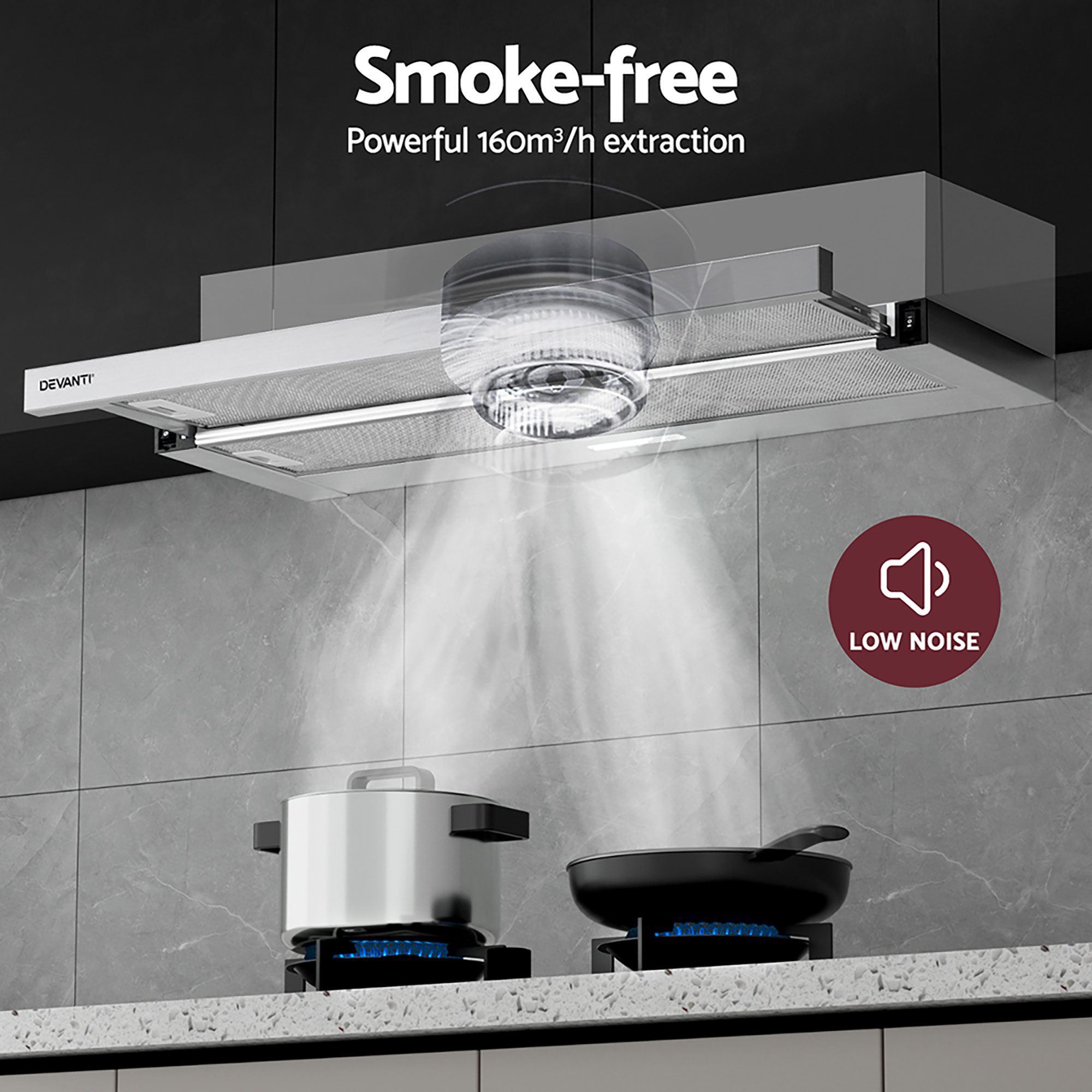 Devanti 90cm Slide-out Range Hood Stainless Steel view 4