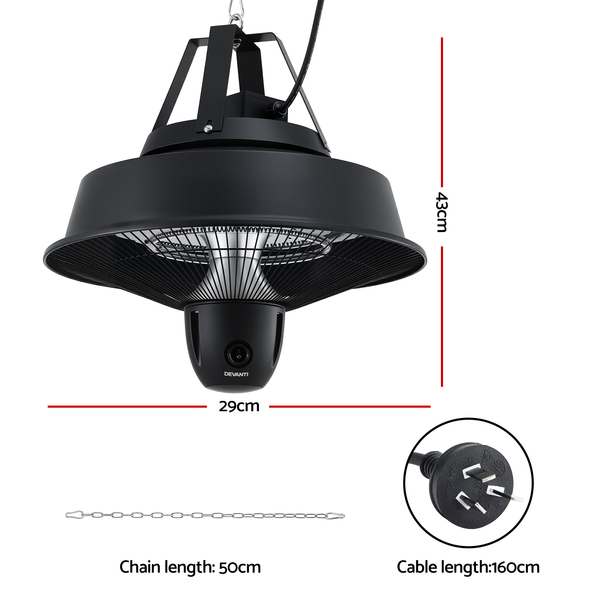 Devanti 2000W Ceiling Mounted Electric Patio Heater view 2