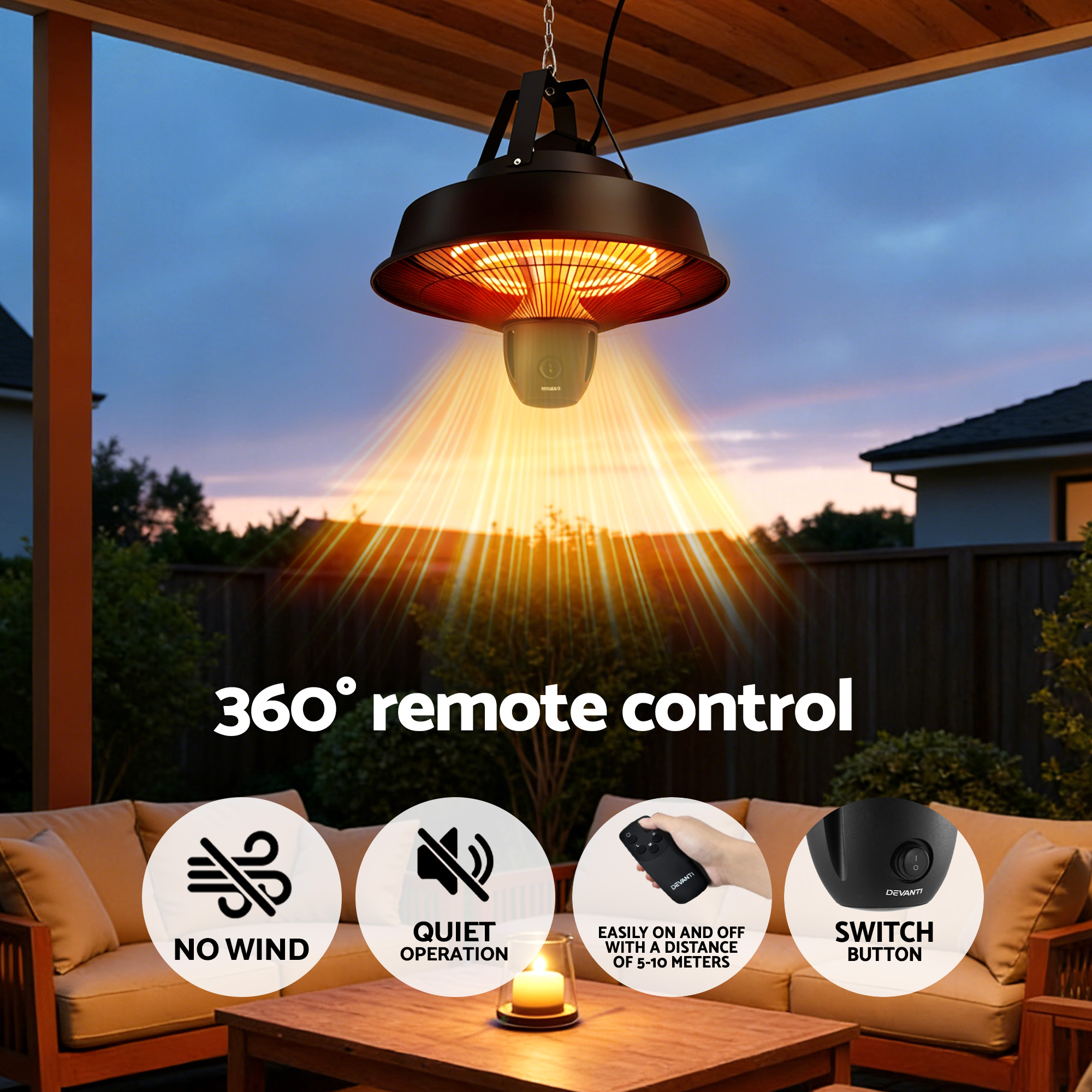 Devanti 2000W Ceiling Mounted Electric Patio Heater view 4