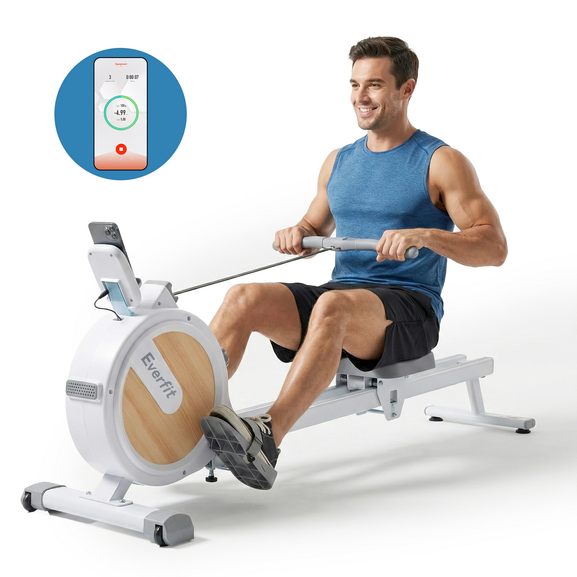 Everfit Magnetic Rowing Machine, Bluetooth App, 16 Levels