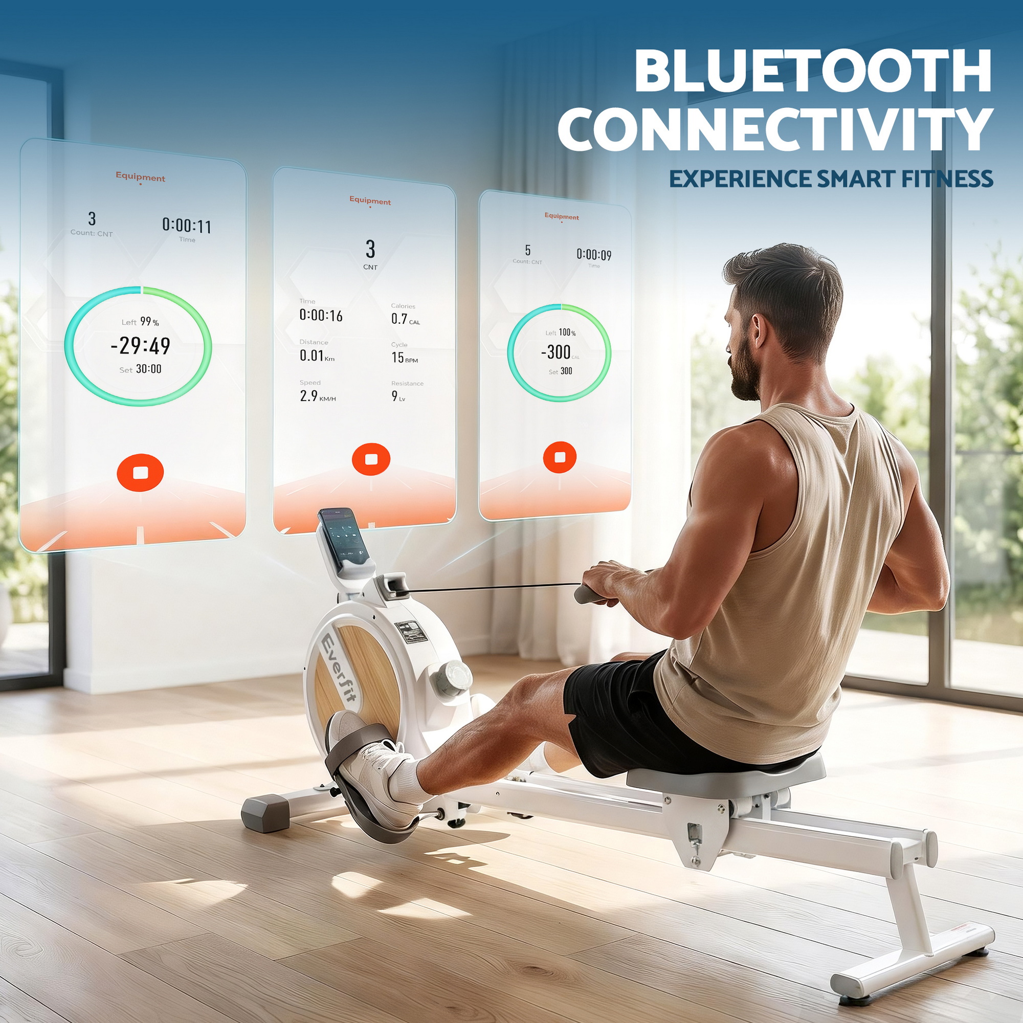 Everfit Magnetic Rowing Machine, Bluetooth App, 16 Levels view 4