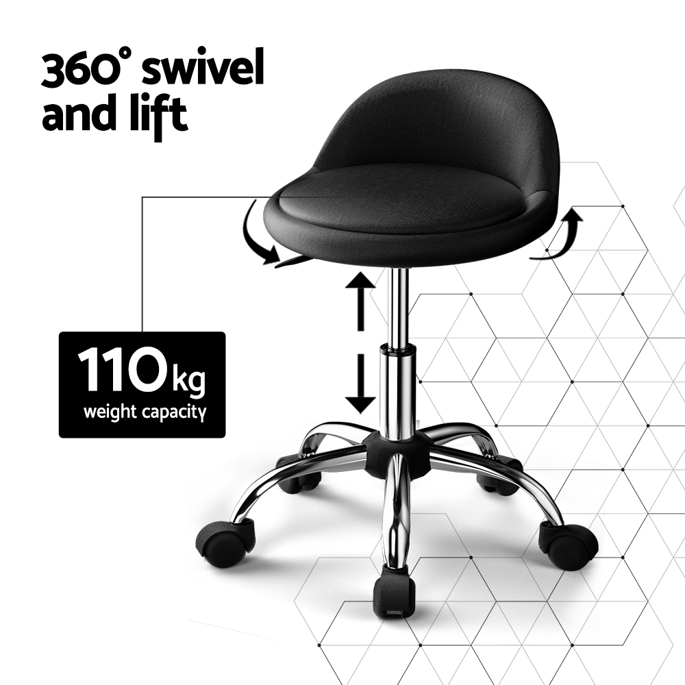 Artiss Salon Stool with Backrest Black view 4