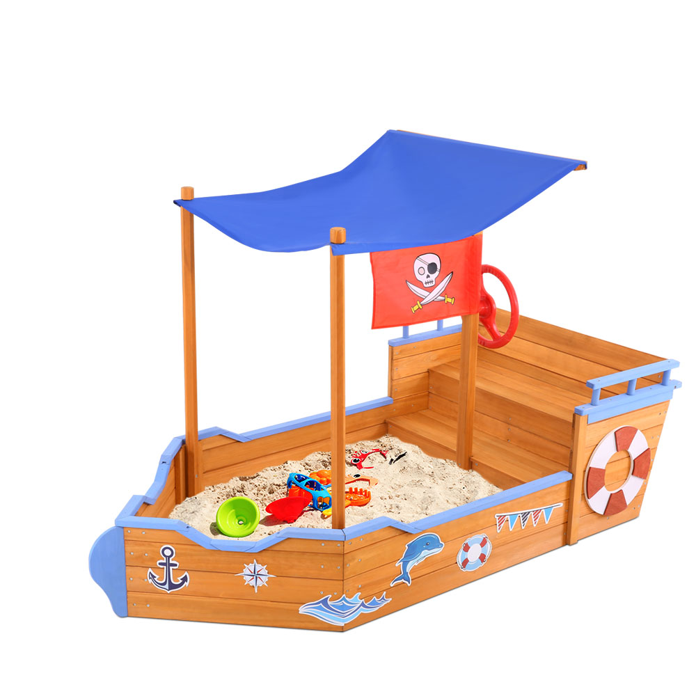 Keezi Kids Wooden Boat Sand Pit with Canopy
