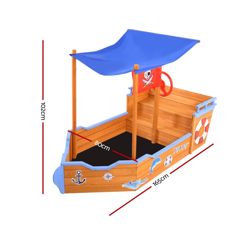 Keezi Kids Wooden Boat Sand Pit with Canopy view 2