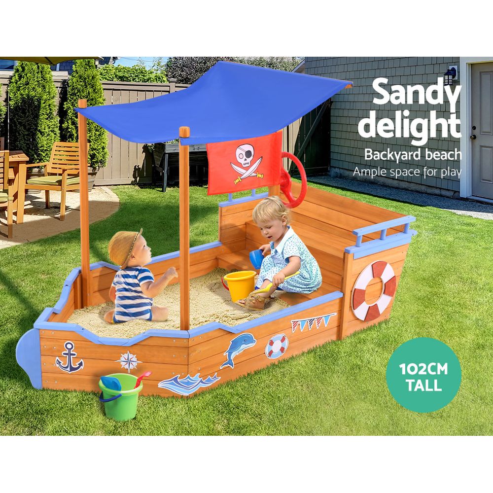 Keezi Kids Wooden Boat Sand Pit with Canopy view 3