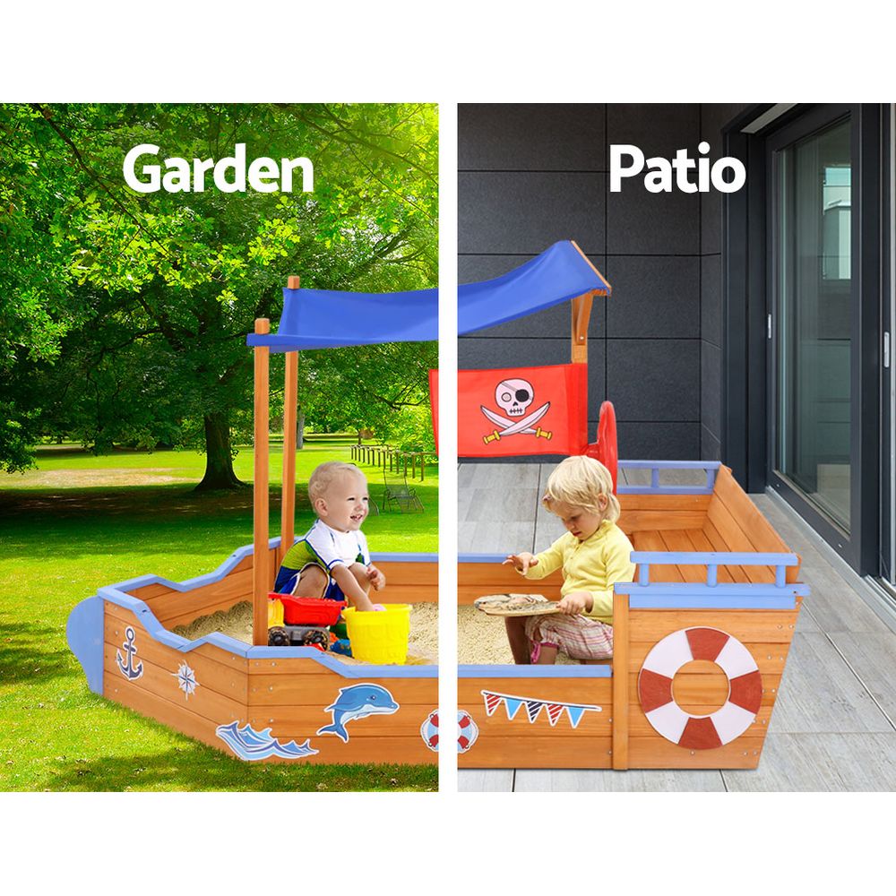 Keezi Kids Wooden Boat Sand Pit with Canopy view 4