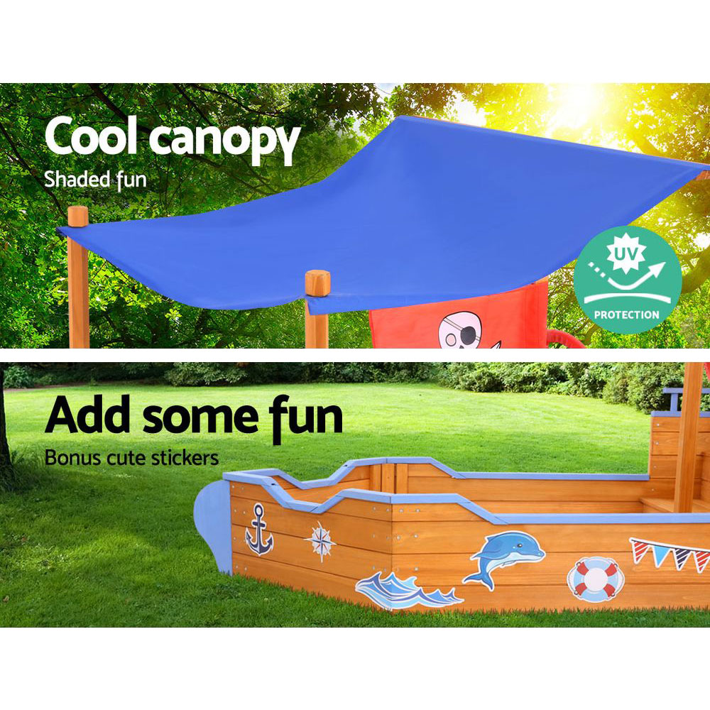 Keezi Kids Wooden Boat Sand Pit with Canopy view 5