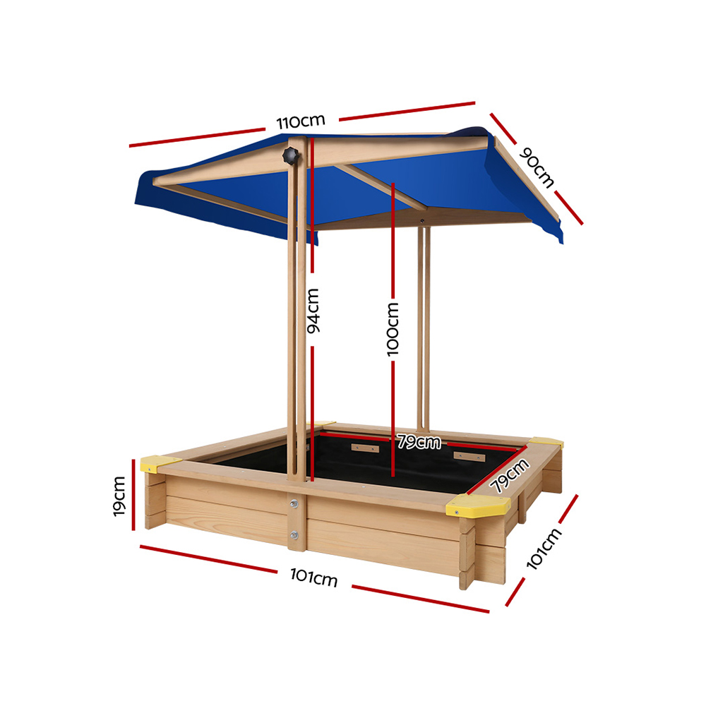Keezi Kids 101cm Sandpit with Canopy and Bench Seat view 2