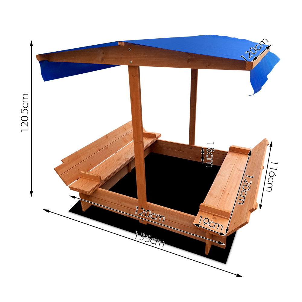 Keezi Kids 120cm Sandpit with Canopy and Foldable Seat view 2