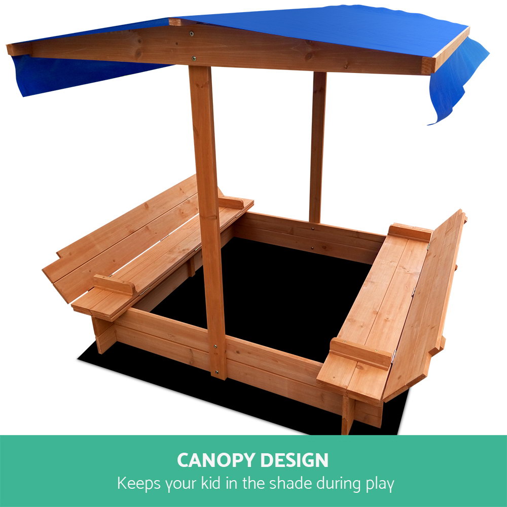 Keezi Kids 120cm Sandpit with Canopy and Foldable Seat view 3