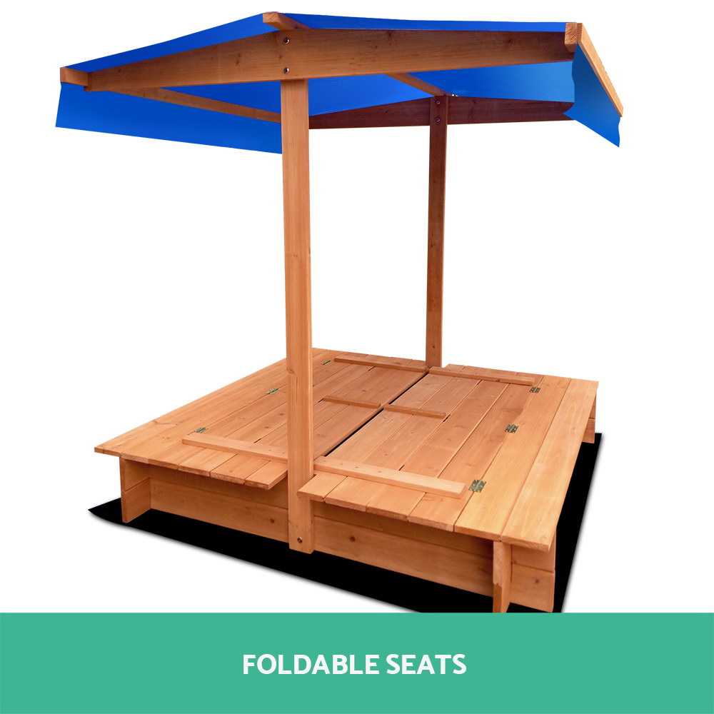 Keezi Kids 120cm Sandpit with Canopy and Foldable Seat view 4