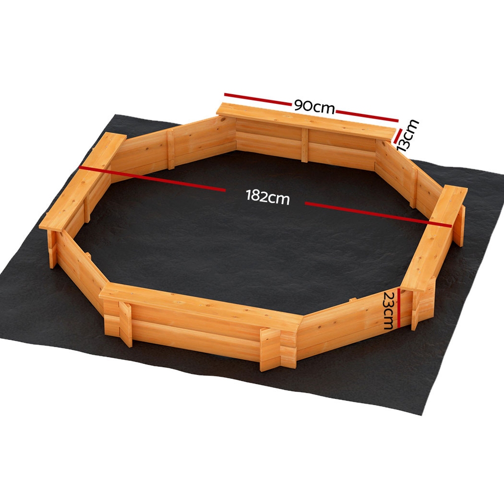 Keezi Kids Octagon Sandpit with Cover and Bench Seat view 2