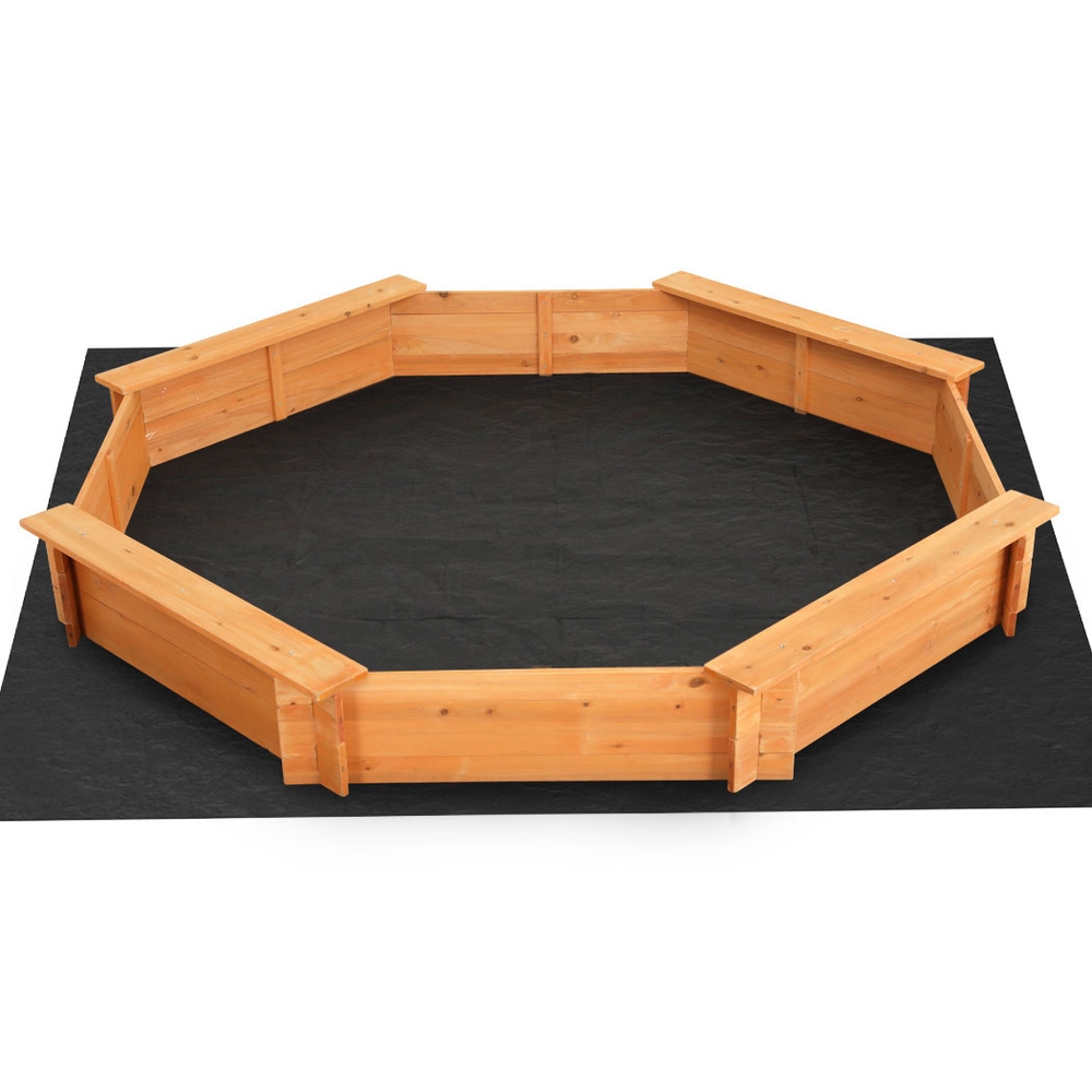 Keezi Kids Octagon Sandpit with Cover and Bench Seat view 3