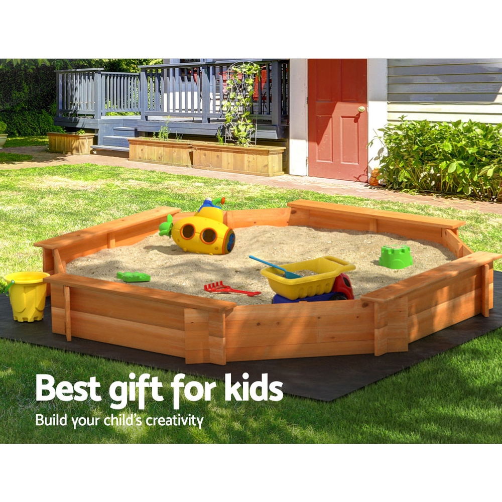 Keezi Kids Octagon Sandpit with Cover and Bench Seat view 4